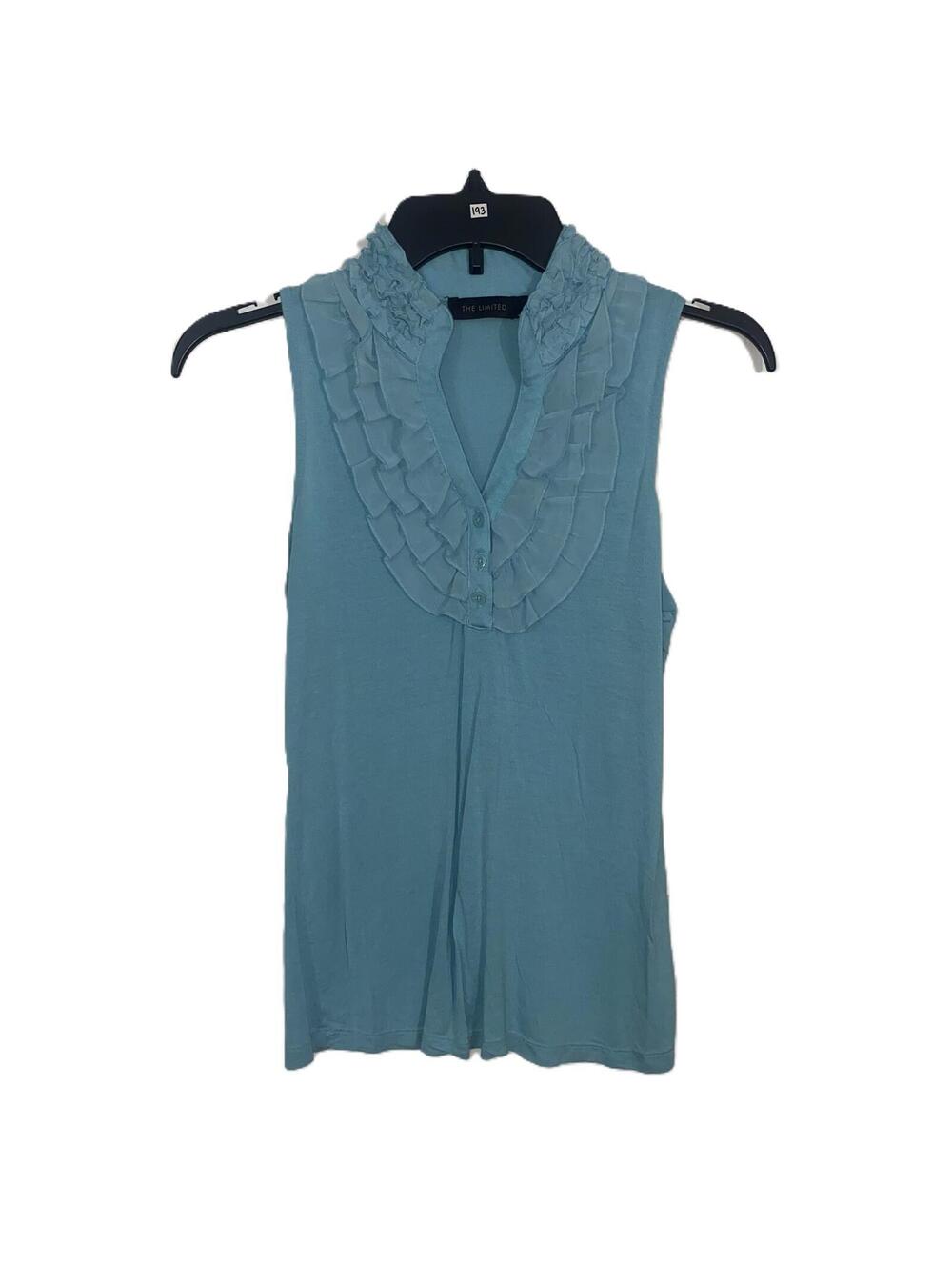 The Limited Blue Ruffle Sleeveless Blouse Y2K Coquette Office Siren Top